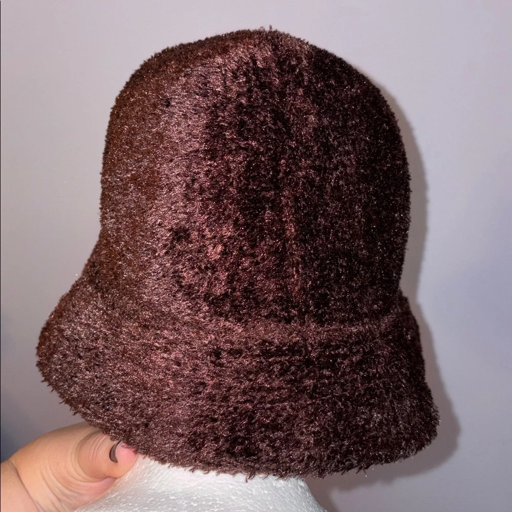 Jaclyn Smith Chenille Fuzzy Knit Brown Bucket Hat OSFM